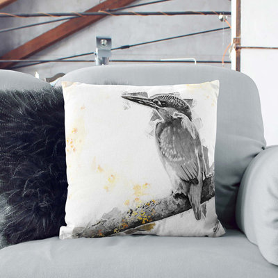 Kingfisher Bird on a Branch Cushion with Filling