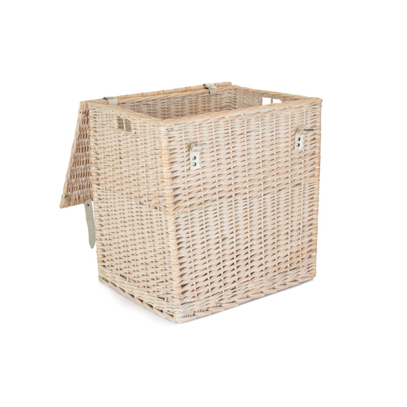 Wicker Vintner Hamper Storage Basket, 50cm H x 46cm W x 37cm D, White Wash