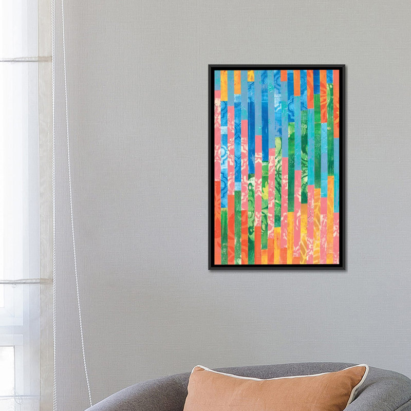« quilted monoprints vi », impression sur toile, H 26 po x l 18 po x P 1,5 po, Toile encadrée noire, Pas de tapis