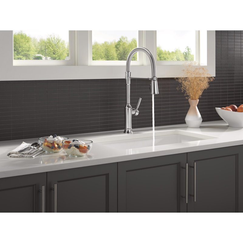 Renaldi Pro Style Commercial Kitchen Faucet, Pull Down Sprayer Kitchen Sink Faucet Brushed Nickel, Lumicoat Arctic Stainless