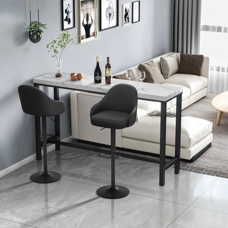 PU Leather Swivel Modern Bar Stools, Adjustable Counter Height Barstools with Backrest and Footrest, Black