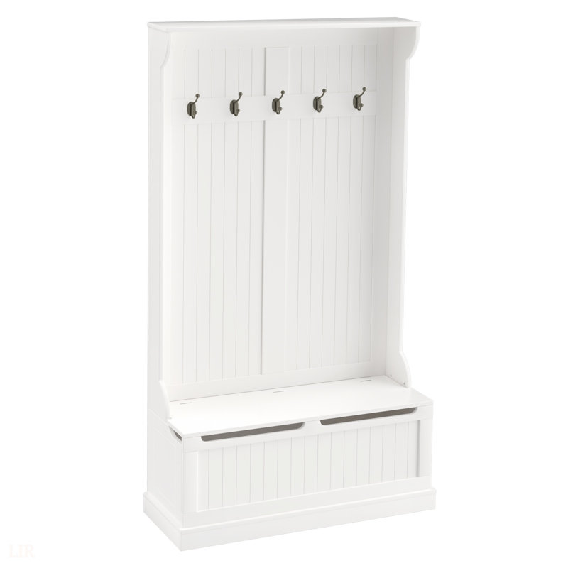 38-Inch 3-In-1 Entryway Hall Tree With Storage Bench, Coat Rack, And Shoe Organizer, White