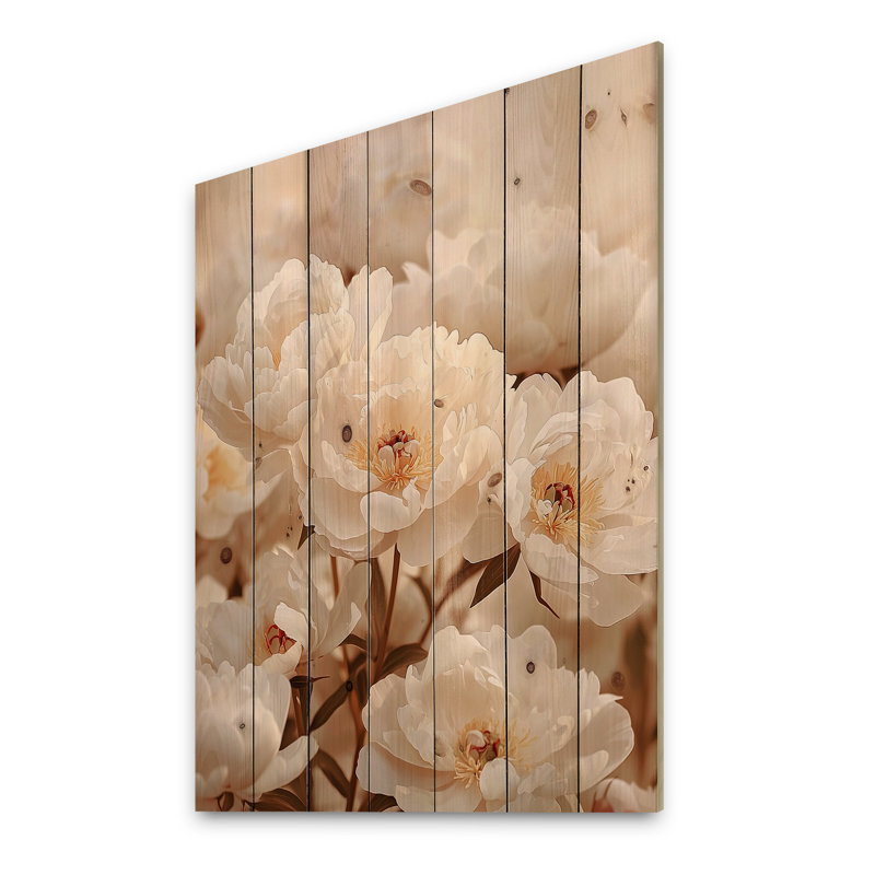 Pivoines à la mangeoire à poules - Art mural en bois pivoines - sur bois de pin naturel, H 44 po x l 34 po x P 0,78 po