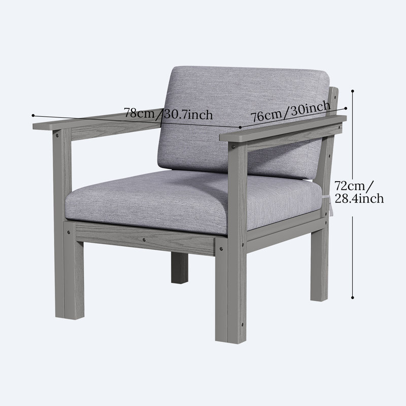  30" Outdoor Single-Armchair Chair With Cushions,Gray, Gray, Gray