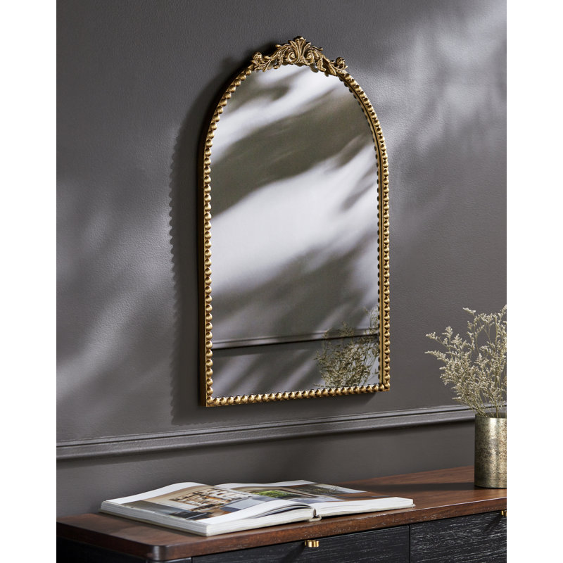 Anzlie Wrought Iron Arch Wall Mirror, 30" x 20", Gold
