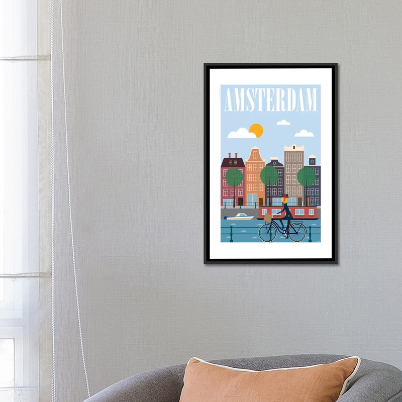 « amsterdam », impression sur toile, H 26 po x l 18 po x P 1,5 po, Toile avec cadre noir, Pas de tapis