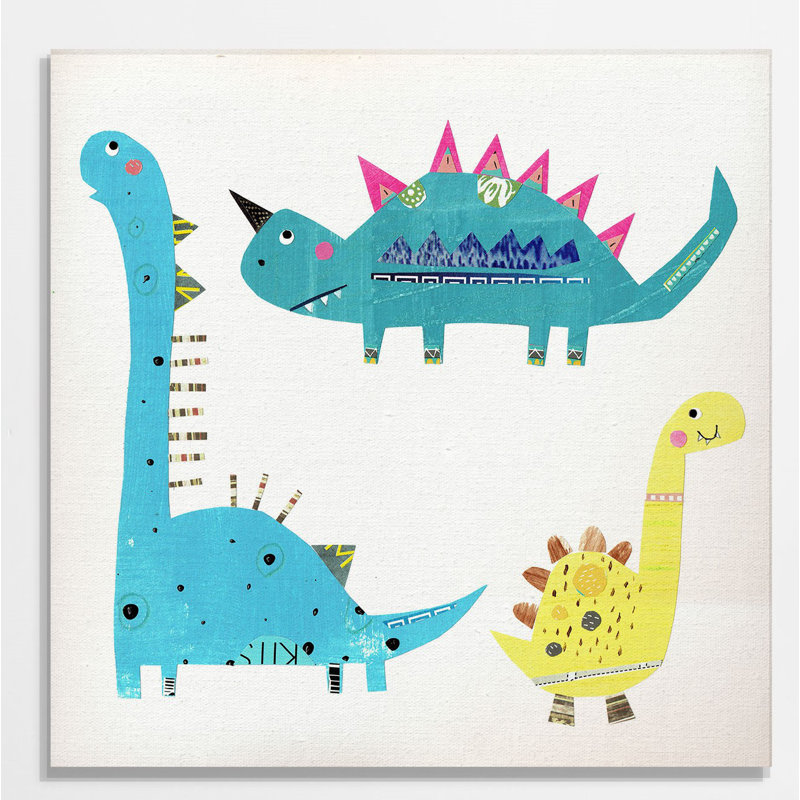 « dino trio », peinture sur toile tendue, H 16 po x l 16 po x P 1,5 po