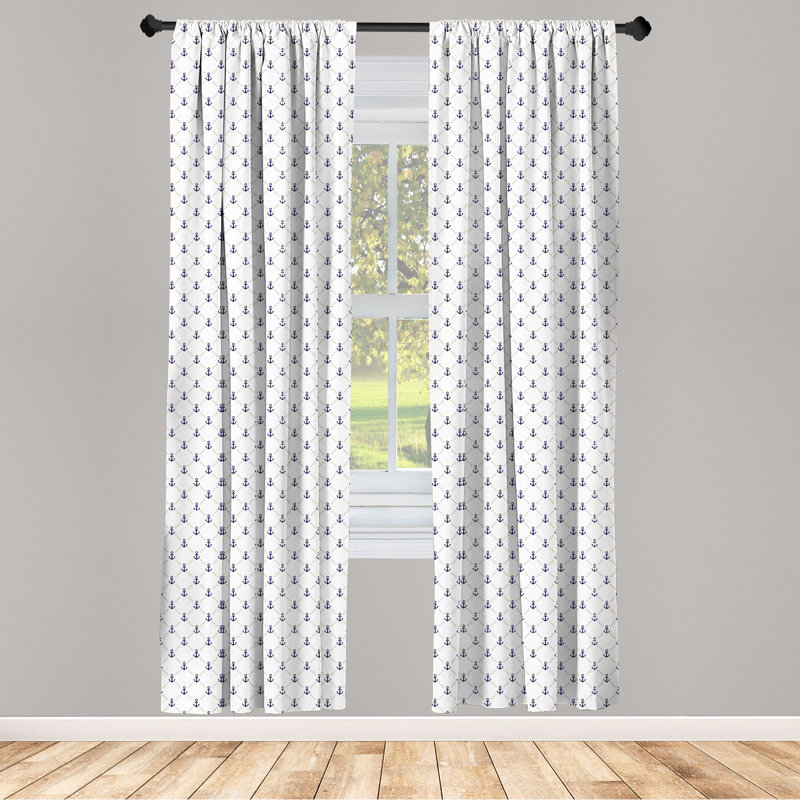 Ambesonne Anchor Geometric Semi-Sheer Rod Pocket Curtain Panels (Set of 2)