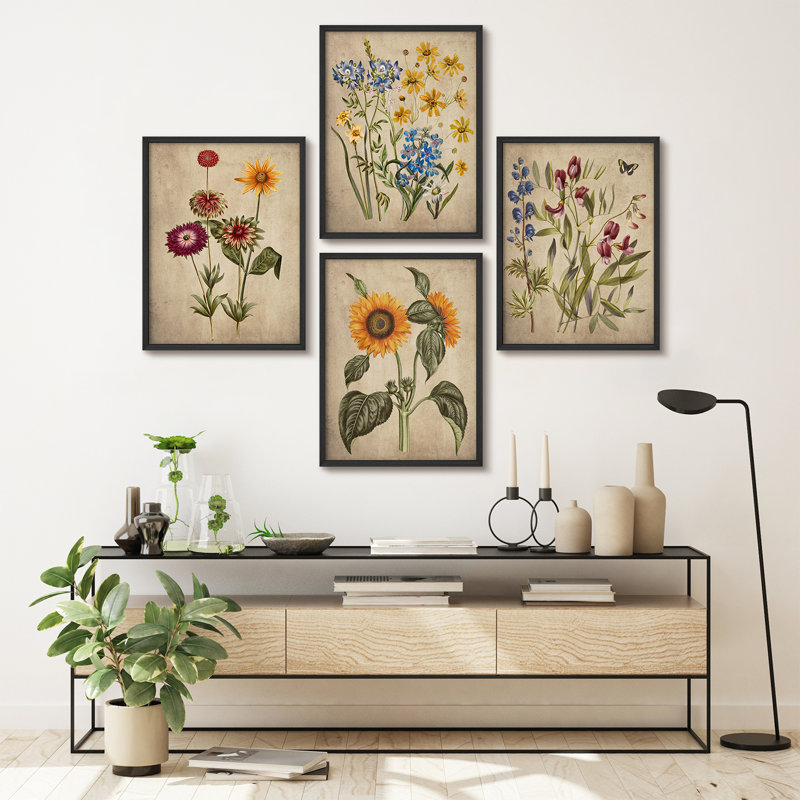 «Rustic Yellow Wildflowers Retra», reproduction d'art encadrée, affiches, salle de bain, petit art mural, H 14 po x l 11 po