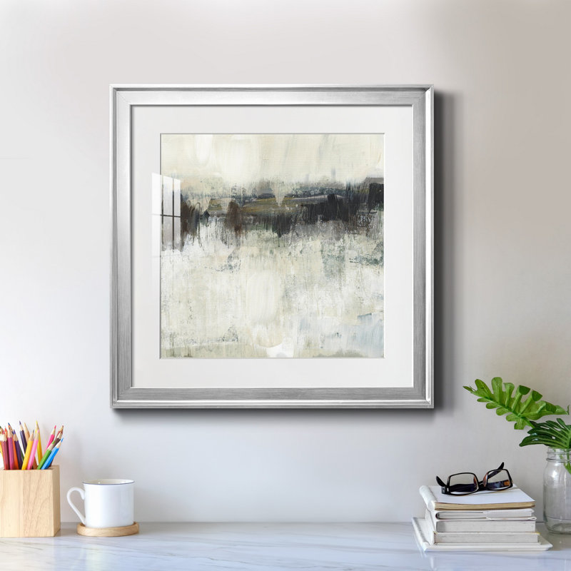«Neutral Horizon Line I», reproduction encadrée de qualité supérieure - prête à être accrochée, Papier avec cadre argenté