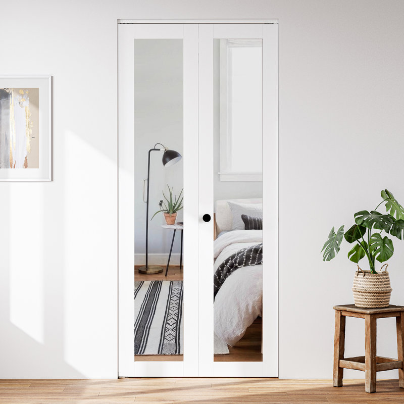 Portes pliantes en verre à miroir 1-Lite 78 po avec quincaillerie d'installation pour porte d'une hauteur de 80 po