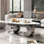 Table basse 49,2 pouces ovale en faux marbre pour salon avec base en acier inoxydable-1616743841