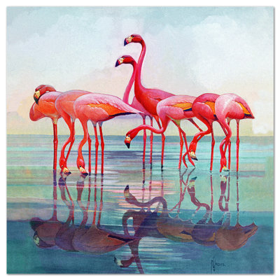 Pink Flamingos by Giallobus - Square Print on Vetro Acrilico Plexi