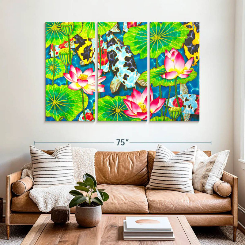 Brampt Lotus And Koi, 42" H x 65" W