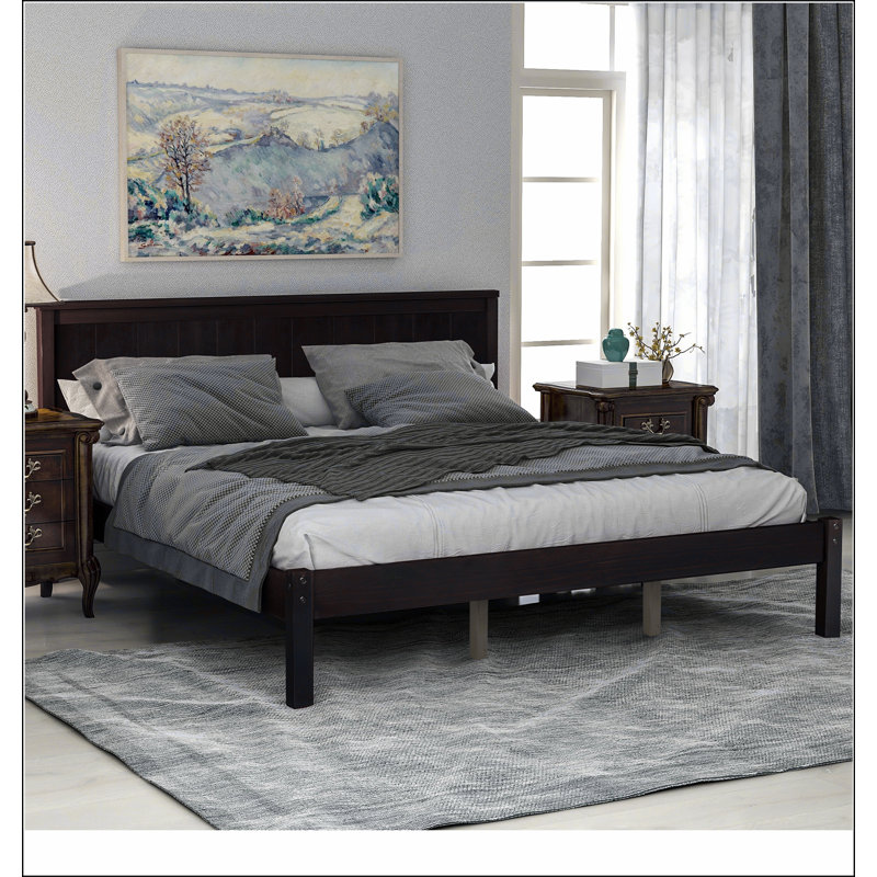 Platform Bed Frame with Headboard, Espresso, Queen