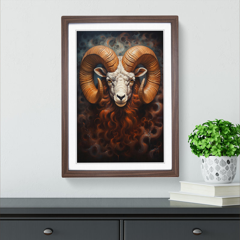 Aries Zodiac Realism - Framed Print, 46cm H x 34cm W x 2cm D, Walnut Framed