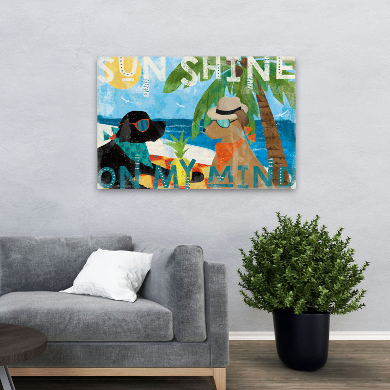 Good Vibes I Coastal; Animaux tropicaux, noir, bleu, plage de Bandana, H 48 po x l 32 po