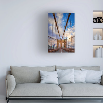 Art mural sur toile tendue - Rick Berk «Spring Evening on the Brooklyn Bridge», art mural pour salon, chambre à coucher ou bureau - 16 x 24