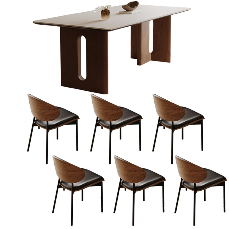 Durable Rock Plate Dining Table Sets., 29.53"H x 62.99"L x 31.5"W
