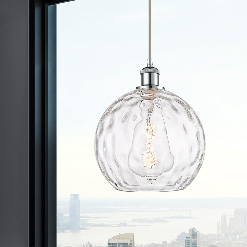 Luminaire suspendu sphère 1 lumière Roxane, H 13 po x l 10 po x P 10 po, Ampoule non incluse, Chrome poli