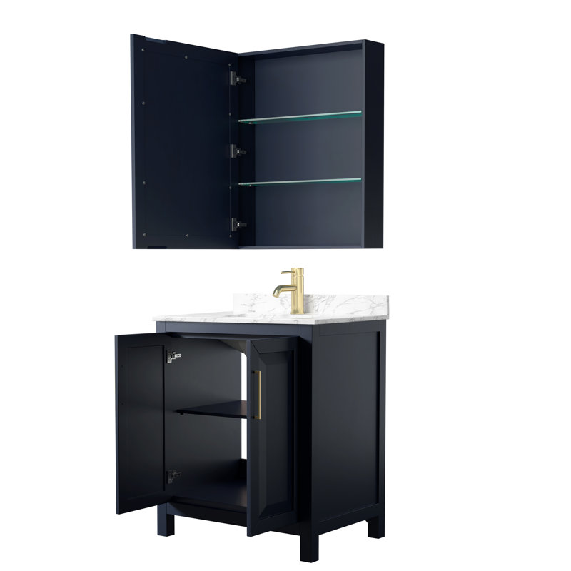 Daria 30'' W Single Vanity, Carrara Cultured Marble, Dark Blue, Brushed Gold