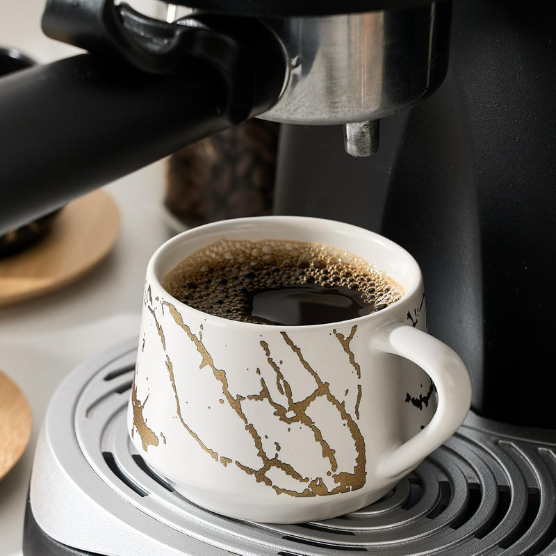 Tasses à espresso en céramique avec soucoupes et support en métal, petit ensemble de 6 tasses à demitasse en porcelaine 4 oz