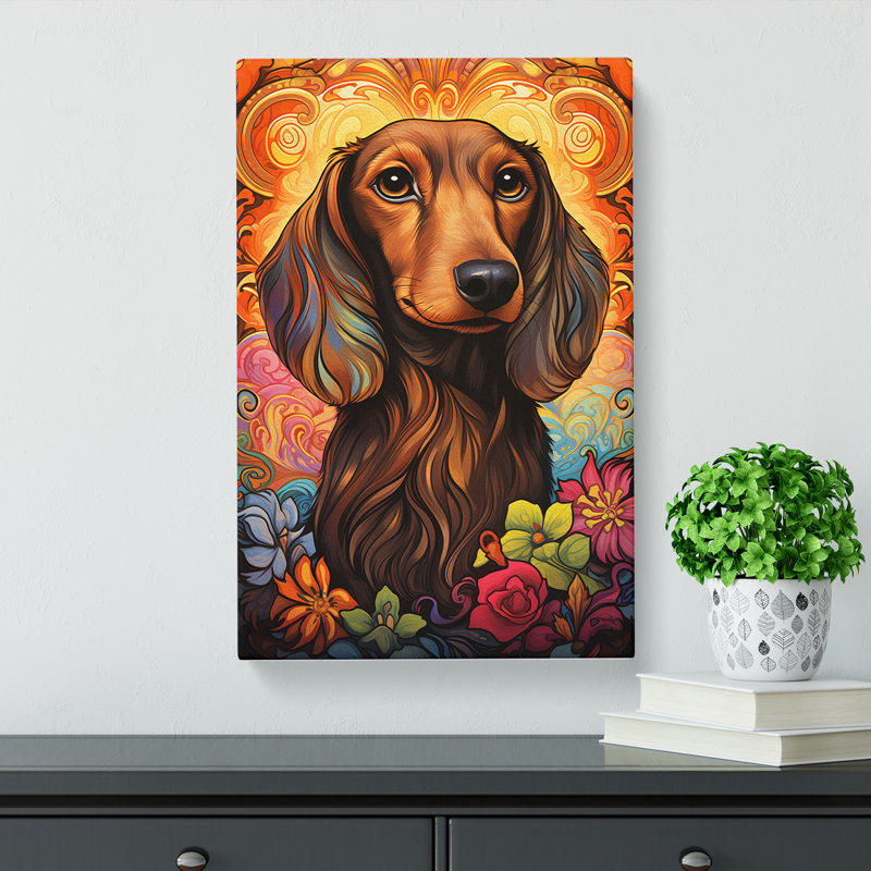 Dachshund Nouveau - Wrapped Canvas, 50cm H x 35cm W x 3cm D