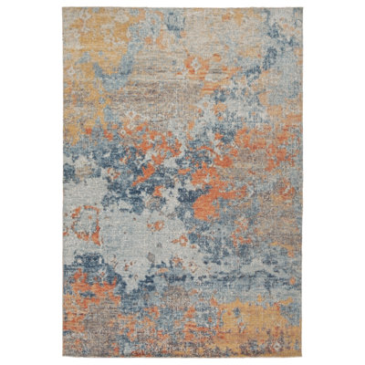 Tapis orange / bleu / gris tissé à la main Annachristina