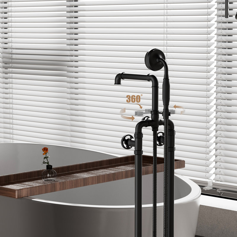 Freestanding Tub Filler with Diverter, Matte Black