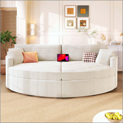 102.3" Oversized Double Chaise Lounge Sofa with Deep Seat, Corduroy Upholstery & USB Charging Ports for Living Room