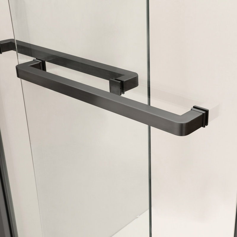 Porte de douche 48 po x 76 po noir mat - Élégante double porte coulissante avec fonction de nettoyage en verre trempé et nano 48 po x H 76 po