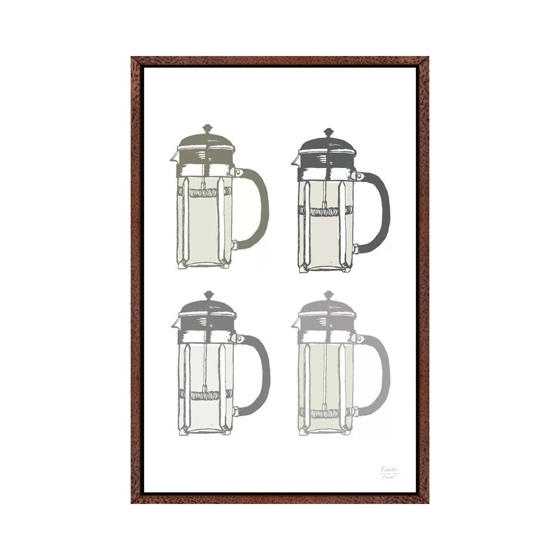 French Press Coffee Maker - Print on Canvas, Classic Brown Wood Floater Framed, 152.4cm H x 101.6cm W x 3.81cm D