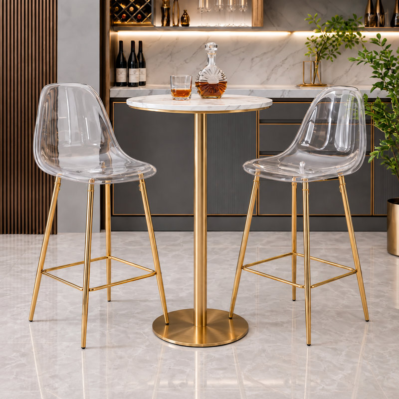 Tabourets de bar modernes de 25,5 po de hauteur comptoir en acrylique transparent avec structure en métal et repose-pieds, 2