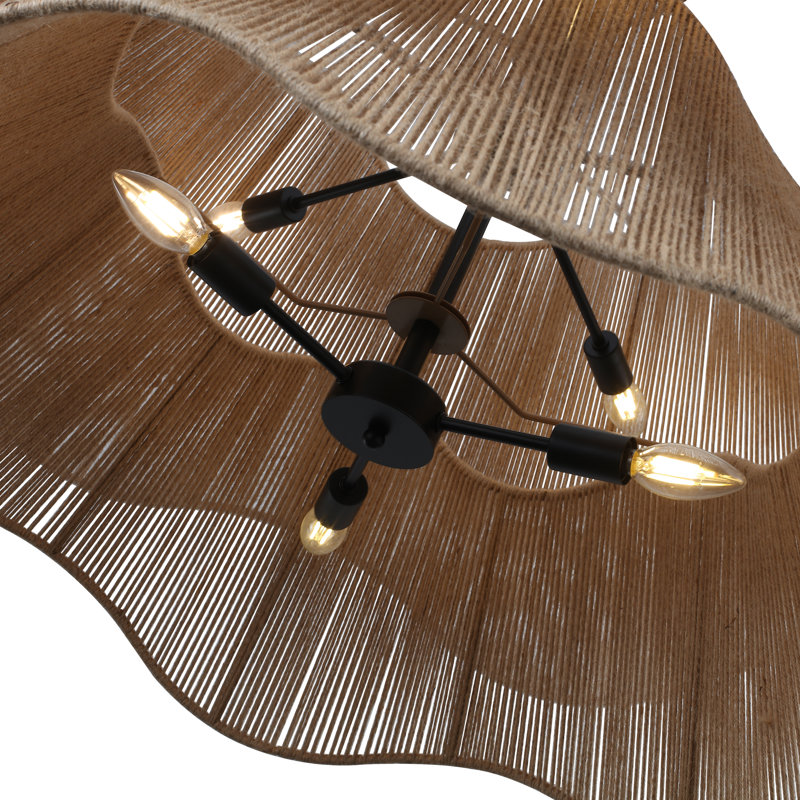 8-Light Hand-Woven Hemp Rope Large Chandelier, 8 Lights