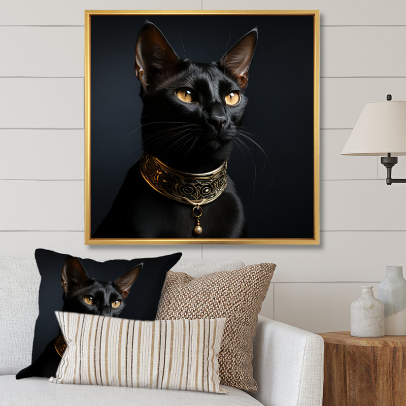 Portrait de chat oriental Opulence, H 24 po x l 24 po x P 1 po, Cadre flottant doré