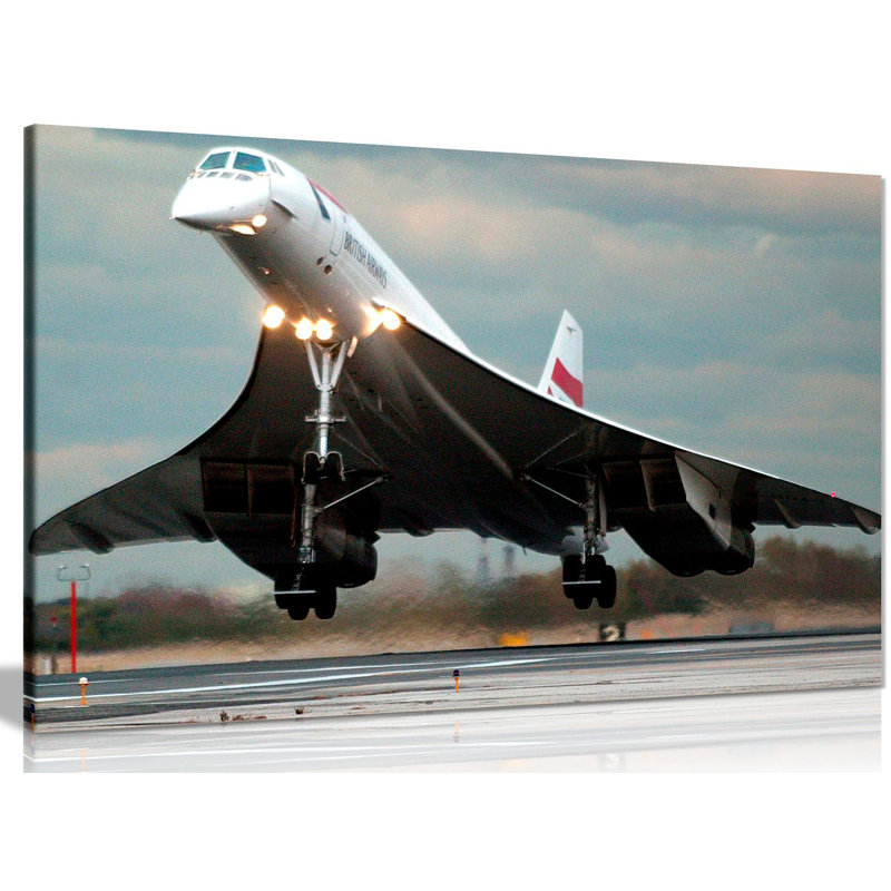 Ba Concorde Supersonic Jet Landing - Wrapped Canvas Print, 41cm H x 61cm W