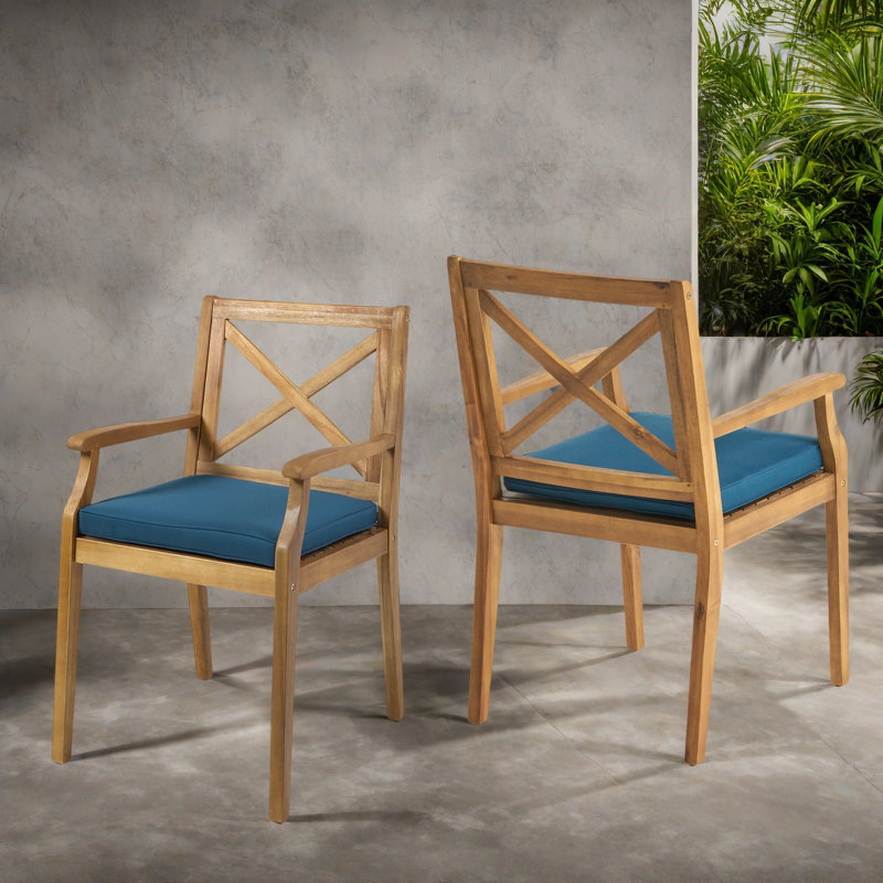 Chaise avec 2 coussins Perla, Bleu / Naturel
