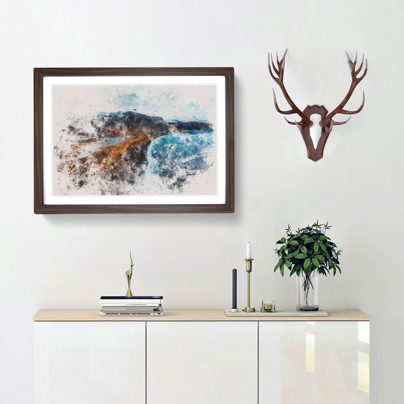 Black Sand Beach in Iceland - Picture Frame Painting Print, Walnut Framed, 40cm H x 60cm W x 2cm D