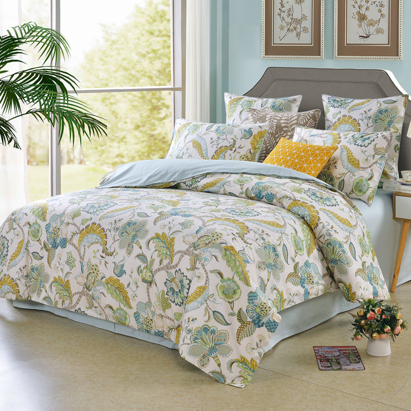 Ensemble de housse de couette 100% coton égyptien 3 pièces 800TC (1 * housse de couette + 2 * taie d'oreiller, sans noyau), ensemble de literie de luxe à motif floral de printemps chic, pour chambre d'amis