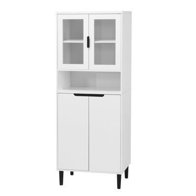 Tall Storage Show Cabinet with 2 Glass Display Door & 2 Doors