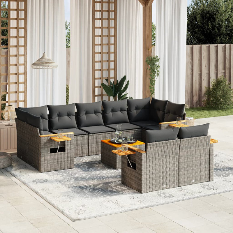 Vidaxl Garden Sofa Set PE Rattan Large Adjustable Armrests