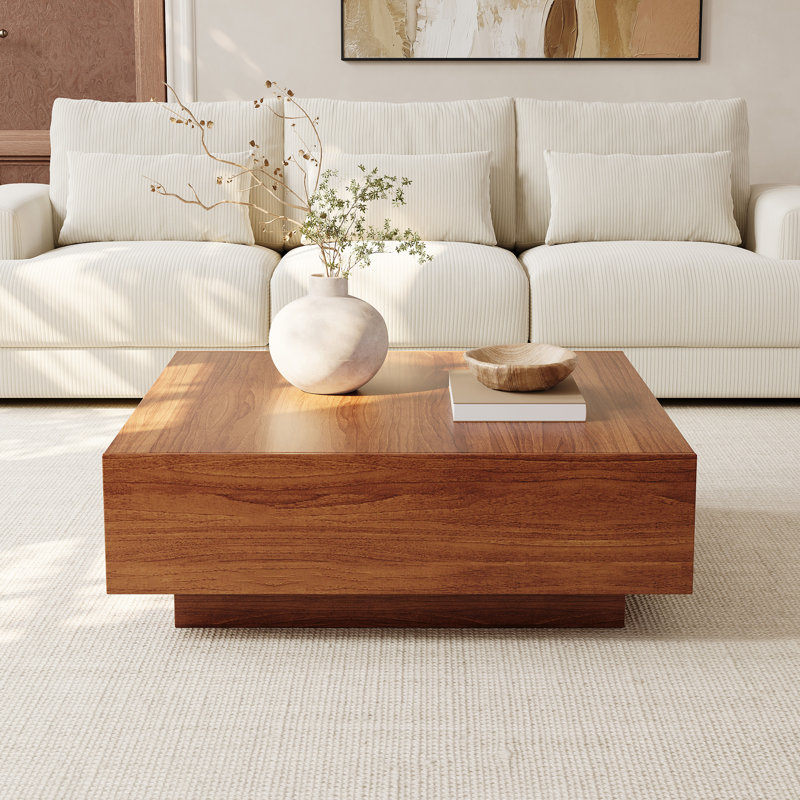  Fully Assembled 2-Drawer Square Coffee Table, Brown, 13.78" H x 39.37" L x 39.37" W