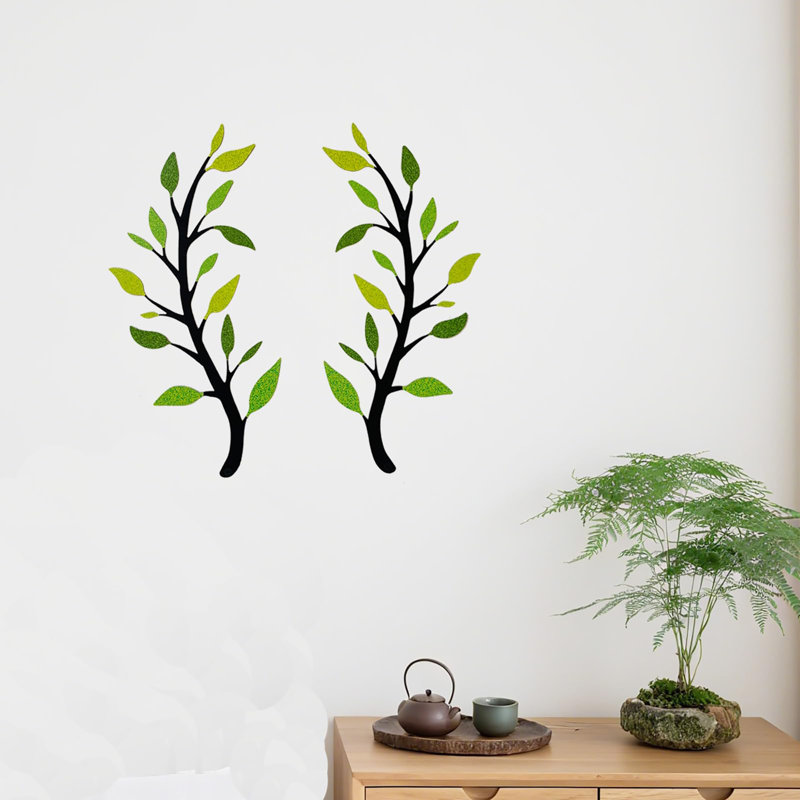 2 Pieces Metal Tree Leaf Wall Décor, Light Green