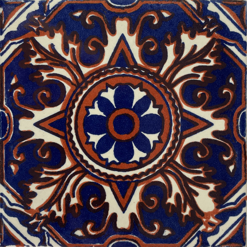 4.2" x 4.2" 9pcs TalaMex Romalio Mexican Clay Tile Handmade Talavera Backsplash Mosaic