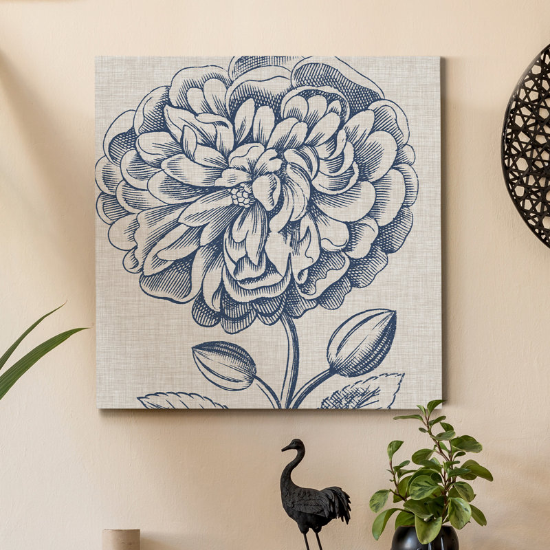 « indigo floral on lin iii », reproduction de peinture sur toile tendue, H 10 po x l 10 po x P 1,5 po