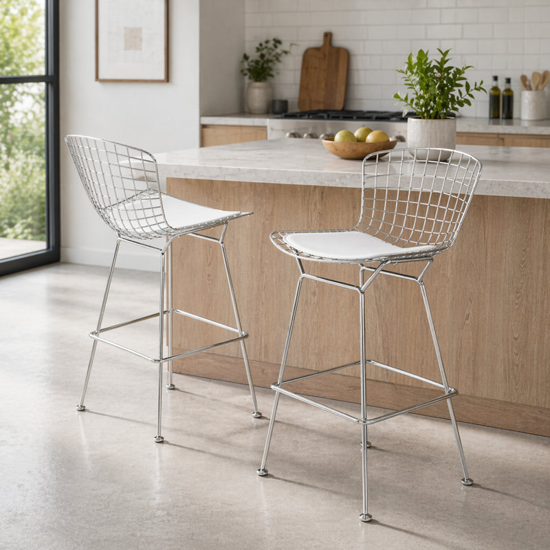 Tabouret de comptoir Arlo, Blanc, 26" Counter Stool, Argent ‑ incorrect