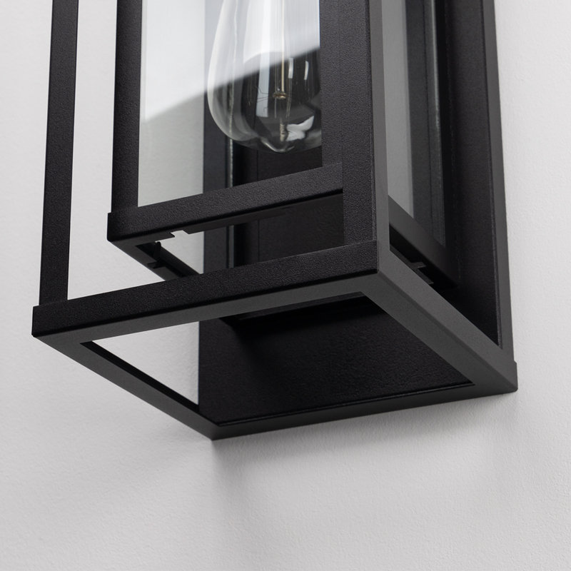 Polikron Classic Outdoor Wall Sconce 1 Light with Dusk to Dawn in Matte Black Rectangular, 13.78" H x 5.71" W x 5.71" D
