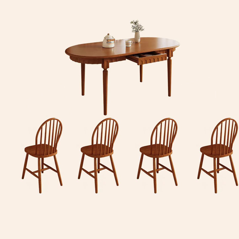 French retro dining table and chair combination, Brown