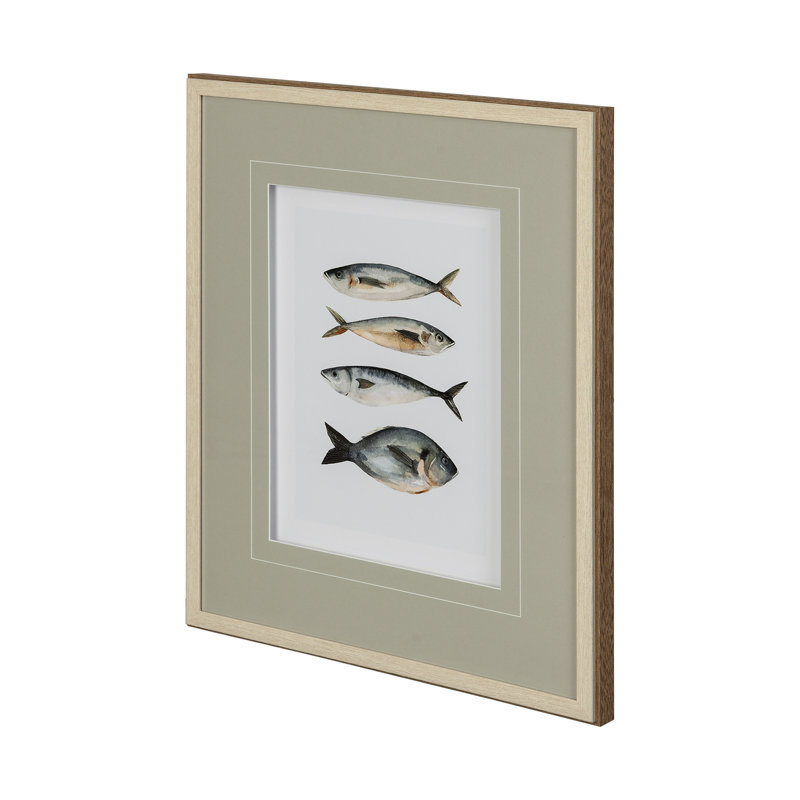 «Four Fish I» par Emma Scarvey a, reproduction d'art encadrée texturée matte sous verre, Four Fish I