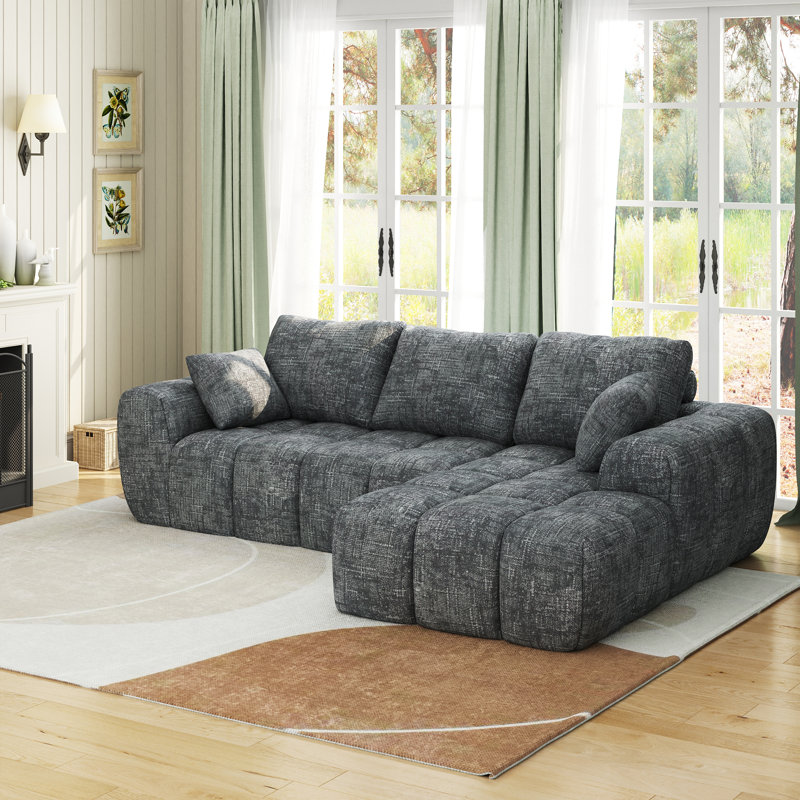 101" 2-Piece Chenille Upholstered Boneless Sectional, No Assembly Required Modern L-Shaped Couch Sofa Chaise